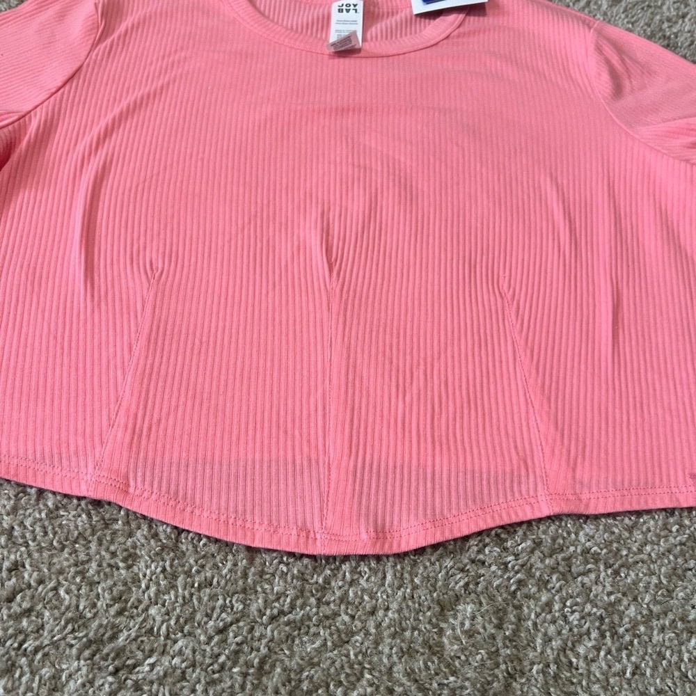 JoyLab Pink Ribbed Long-Sleeve Crop Top